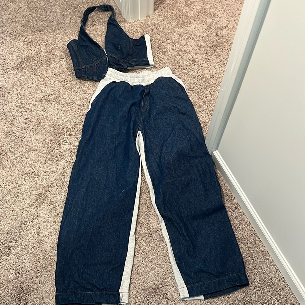Zara 2 piece denim in front and sweats in the back